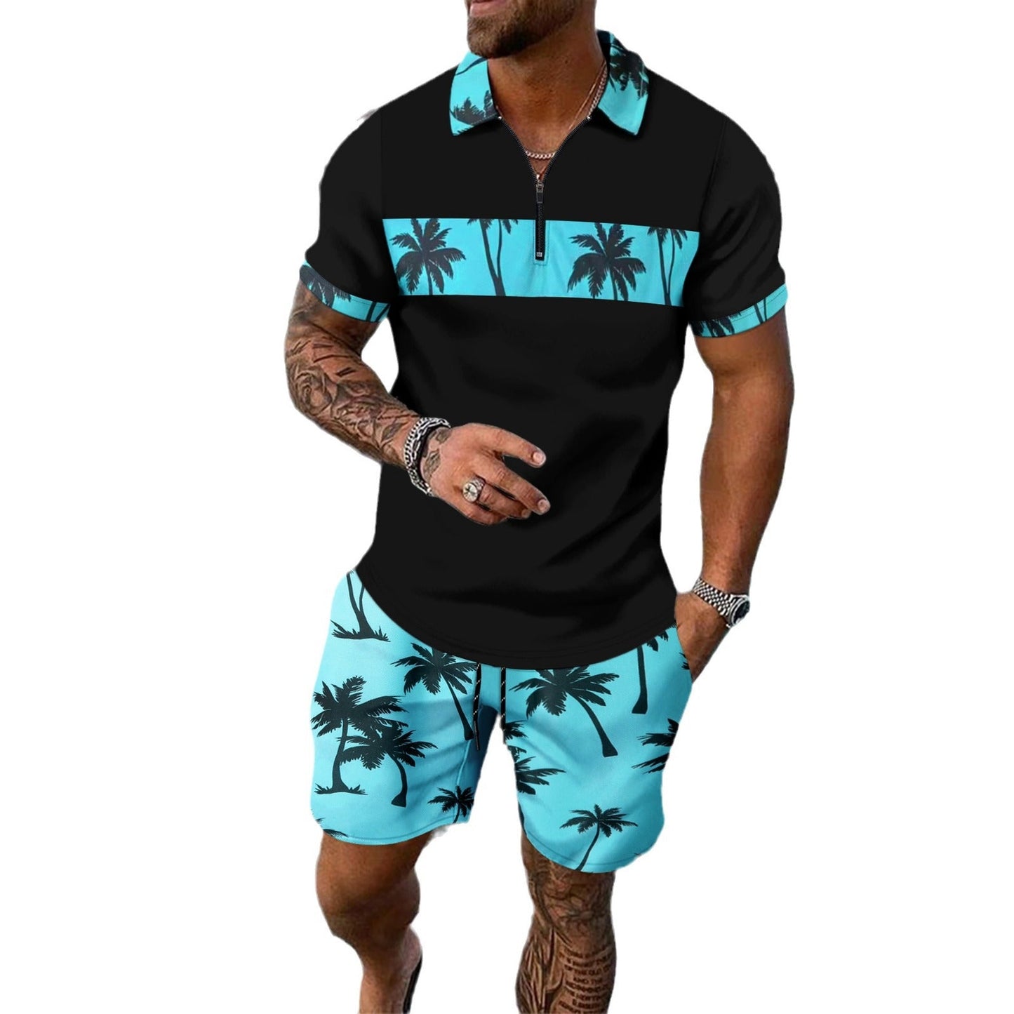 Herren Polohemd Elegant Geschnitzt mit Shorts Sommer