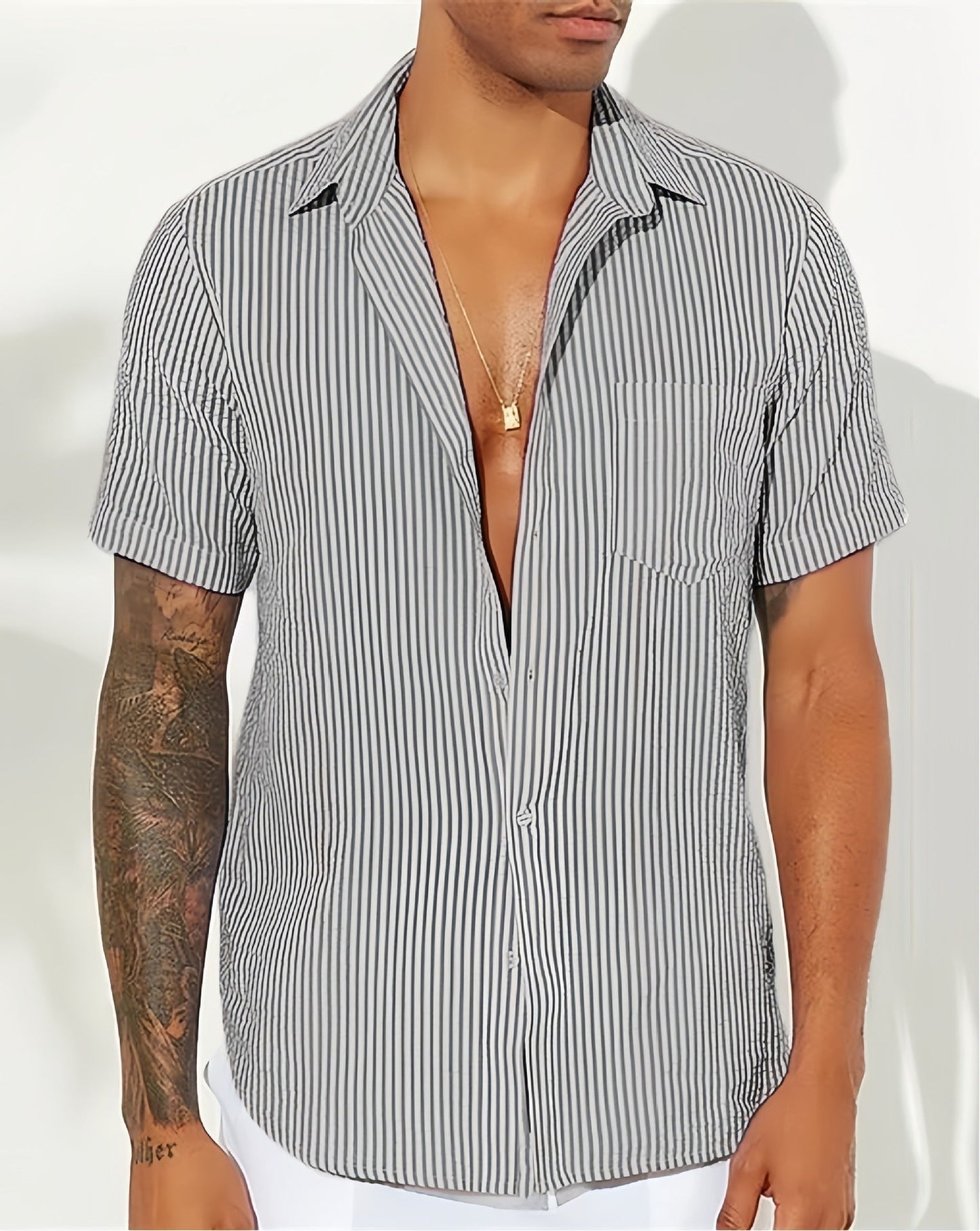 Herren Hemd Kurzarm Streifen Button Down Sommer