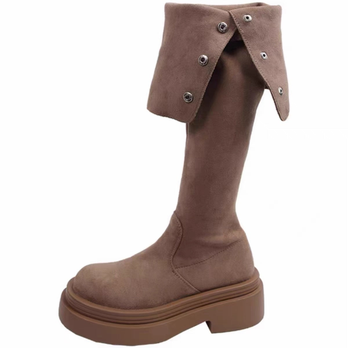 Damen Stiefel Hoch Plateau Mit Gürtel Modisch