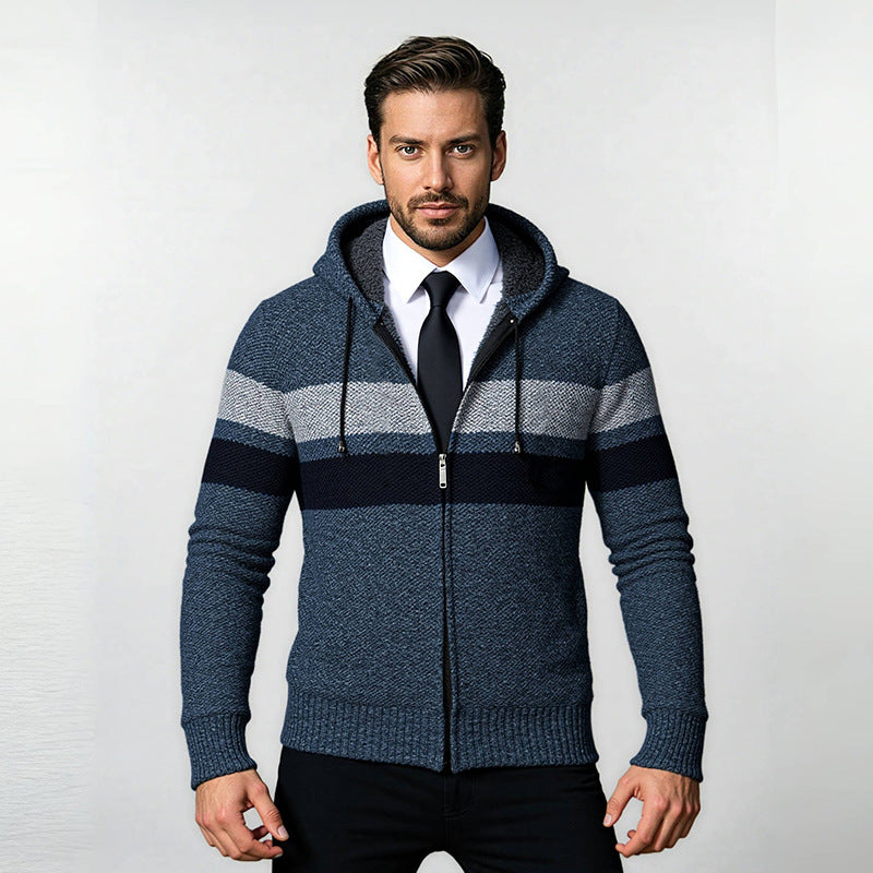 Herren Strickjacke Modern mit Kapuze und Cool Look