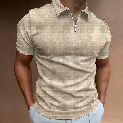 Herren Polohemd Strukturiert Reißverschluss Modern
