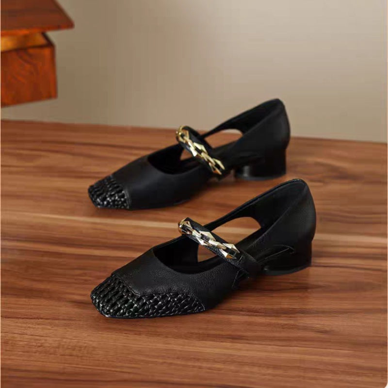 Damen Ballerinas Elegante Riemchen Schuhe Absatz