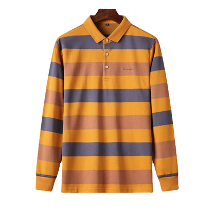 Herren Polohemd Langarm Gestreift Modern