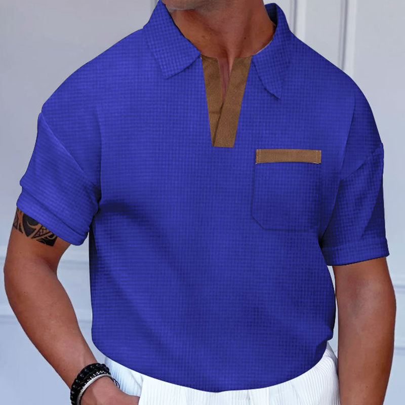 Herren Polohemd Kurzarm Modern mit Stehkragen und Brusttasche
