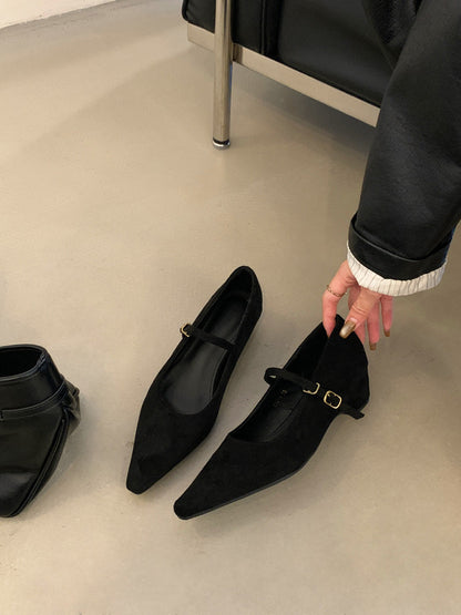 Damen Ballerinas Elegant mit Riemen Wildleder Schuhe