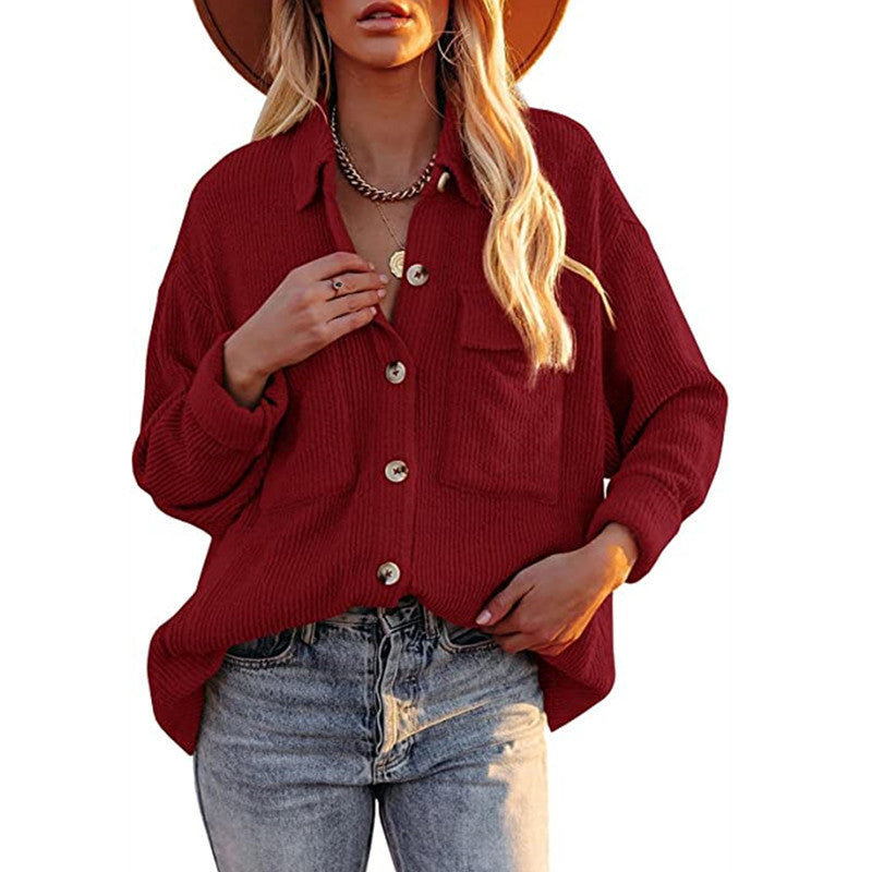 Damen Strickjacke Lässig mit Knöpfen und Taschen