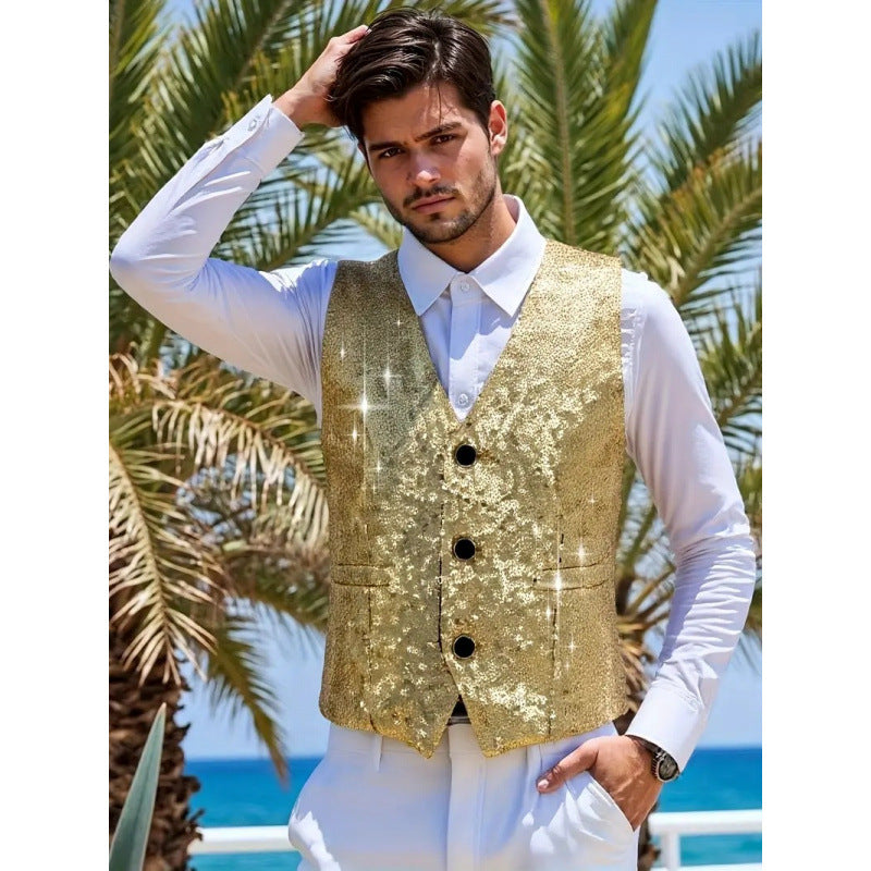 Herren Weste Glitzer PaillettenParty