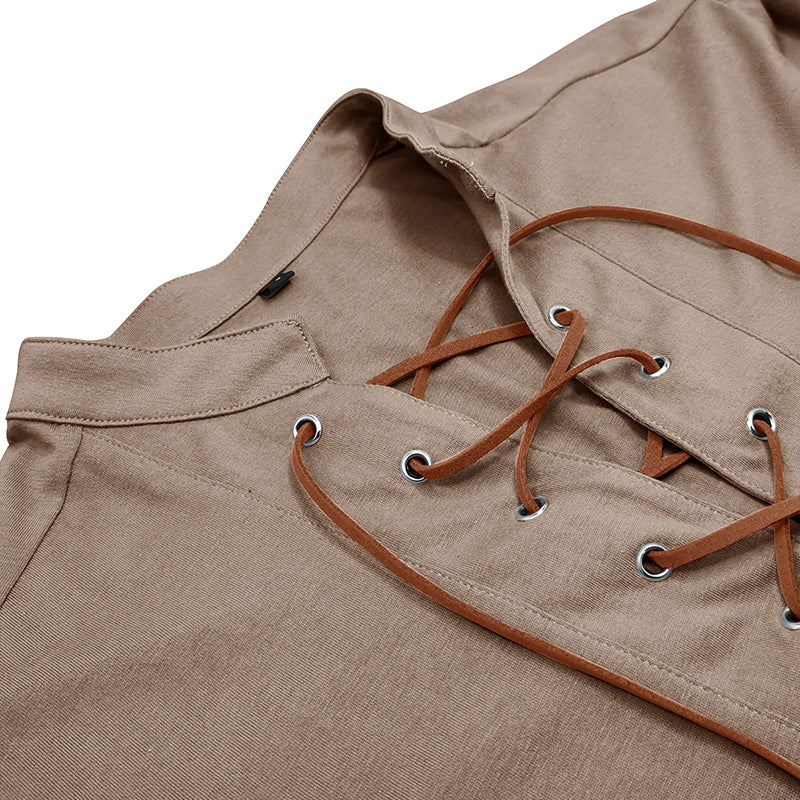 Herren Langarmshirt Modern mit Schnürung und V-Ausschnitt