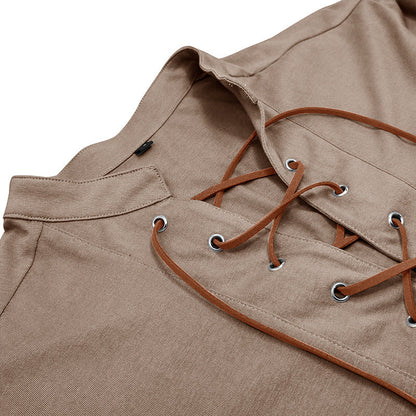 Herren Langarmshirt Modern mit Schnürung und V-Ausschnitt