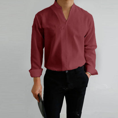 Herren Hemd Langarm Moderner Mandarin Kragen Elegantes Design