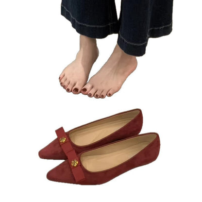 Damen Ballerinas Wildleder Schleife Elegant