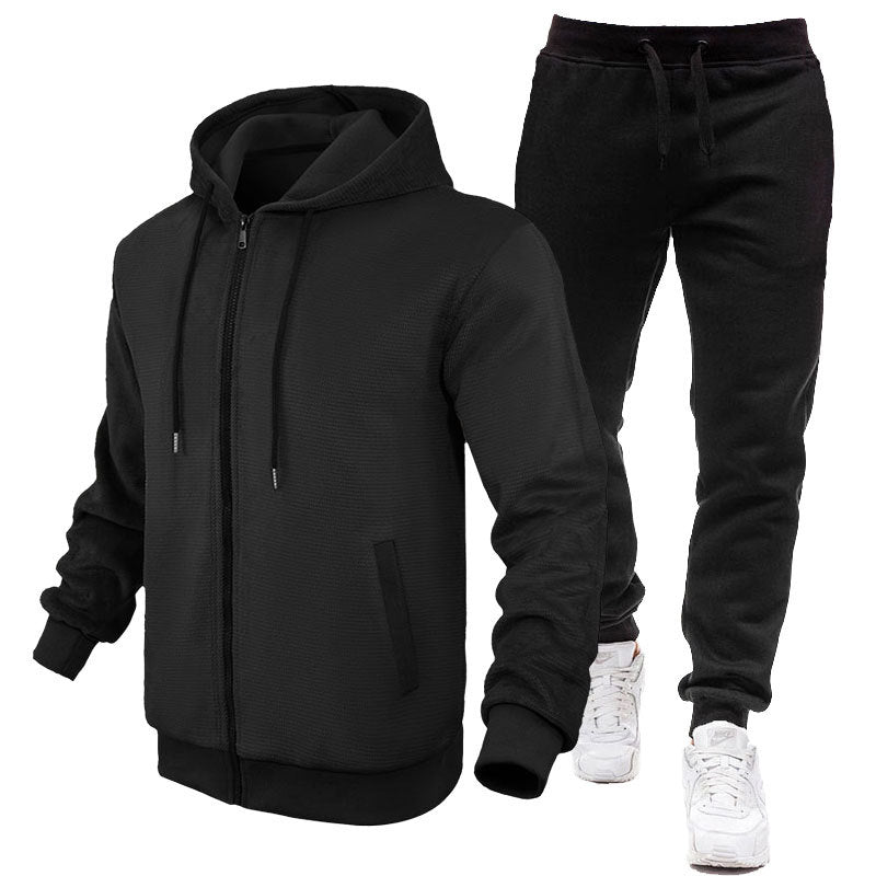 Herren Sportanzug Hoodie Jogginghose Fleece Innen Schwarz