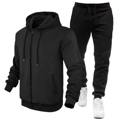 Herren Sportanzug Hoodie Jogginghose Fleece Innen Schwarz