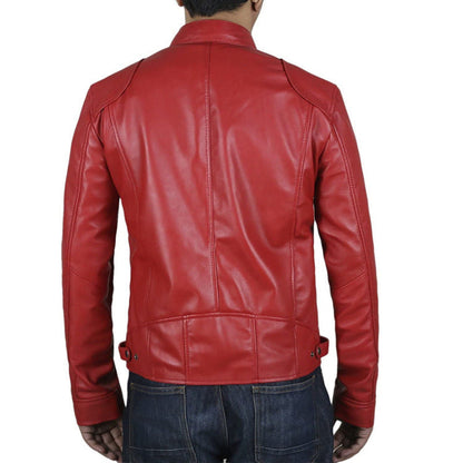Lederjacke Herren Bikerjacke Stehkragen Reißverschluss