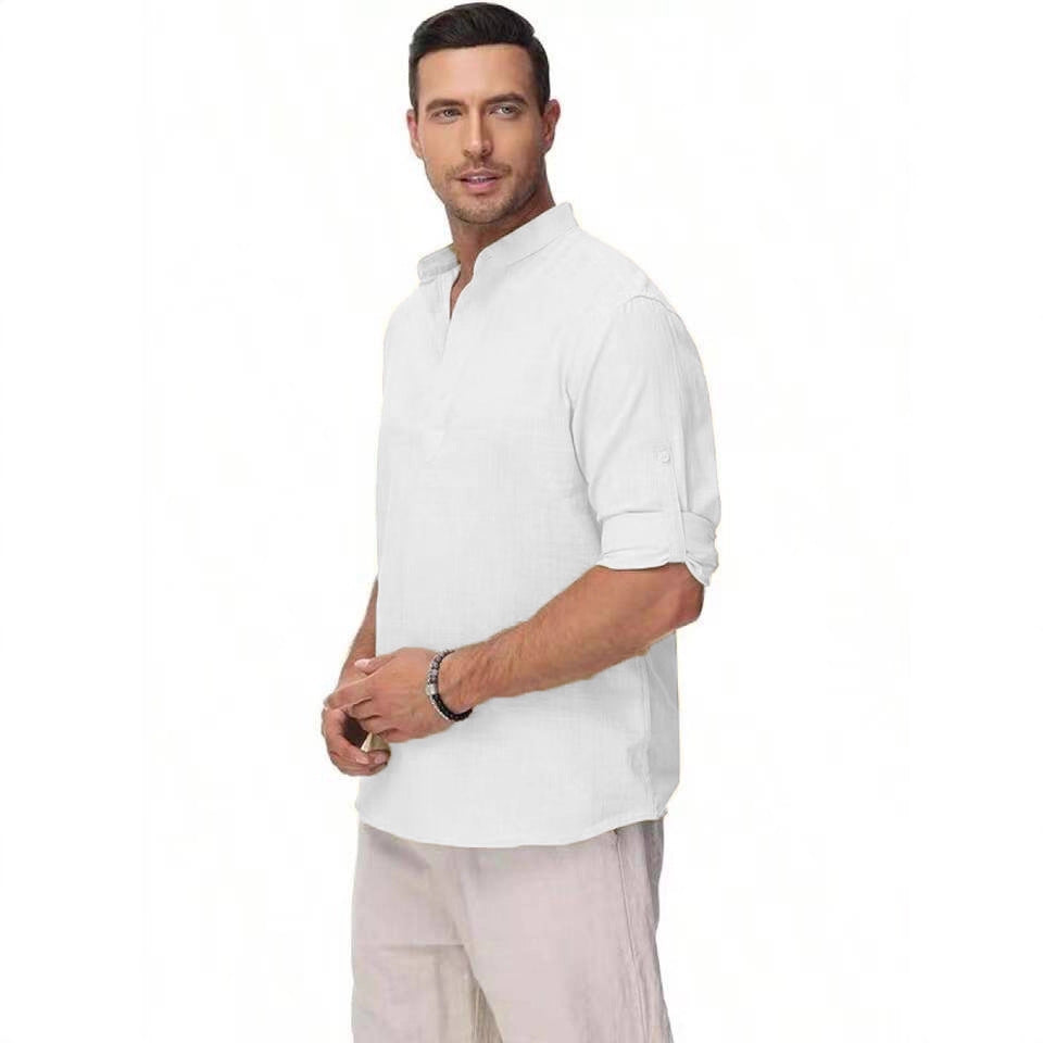 Herren Langarmhemd Modern Stehkragen Komfort Passform