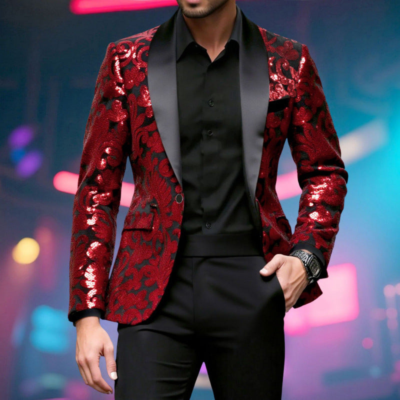 Herren Blazer Pailletten mit Floralem Design Elegant - BerlinGlamour