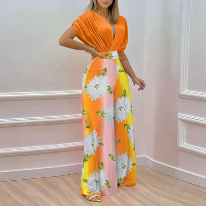 Damen Jumpsuit V-Ausschnitt Weites Bein Elegant