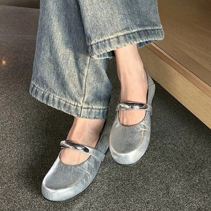 Damen Ballerinas Elegantes Riemchen Schuhe Comfort