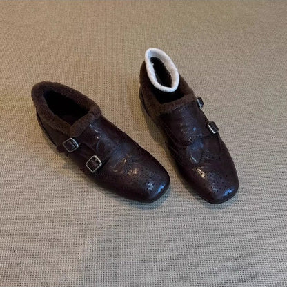 Damen Mokassins Weich Schnalle Lederschuhe Modern