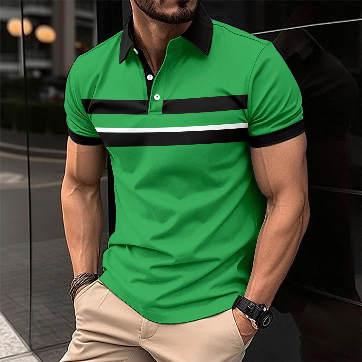 Herren Poloshirt Kurzarm Streifen Modern