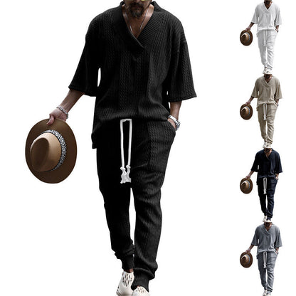 Herren Strickset Mit V-Ausschnitt und Taschen Sportlich Modern