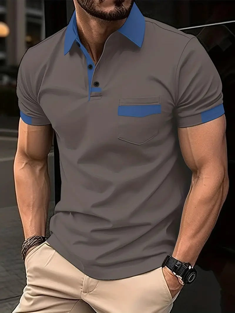 Herren Poloshirt Modern Henley Kragen Brusttasche
