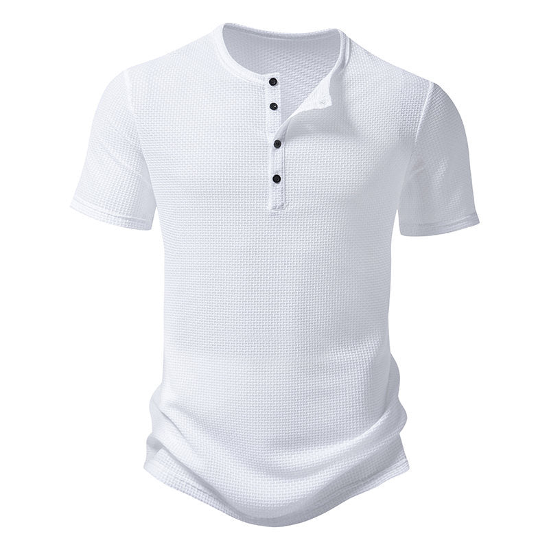 Herren Kurzarm-Shirt Modisch Strukturiert Knöpfe
