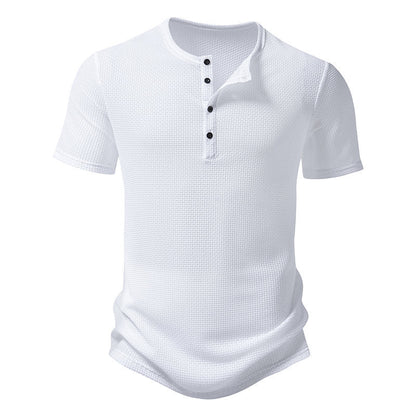 Herren Kurzarm-Shirt Modisch Strukturiert Knöpfe