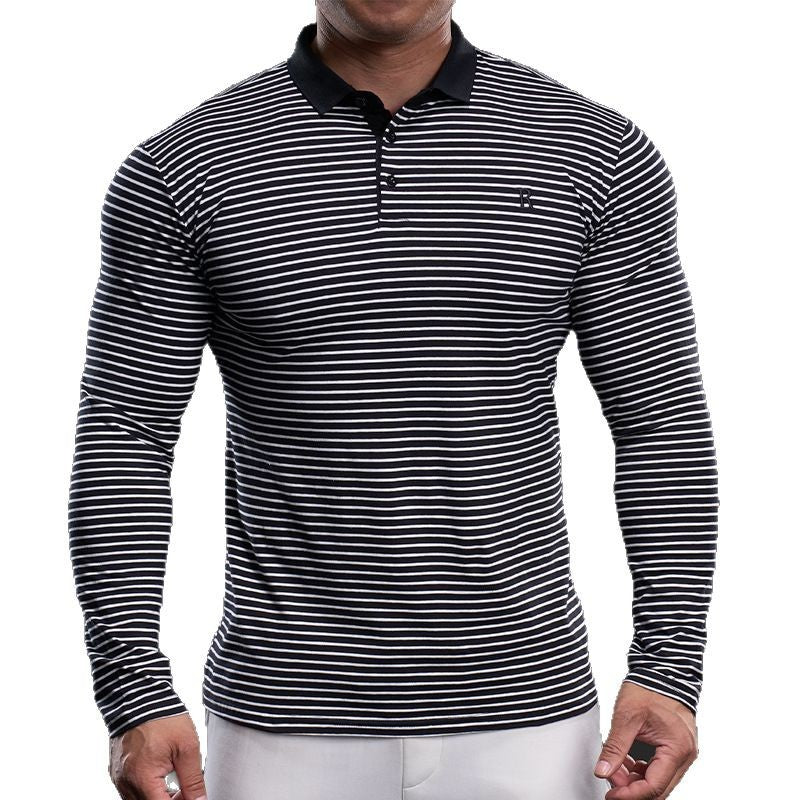 Herren Poloshirt Langarm mit feinen Streifen Modern