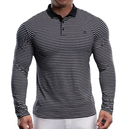 Herren Poloshirt Langarm mit feinen Streifen Modern