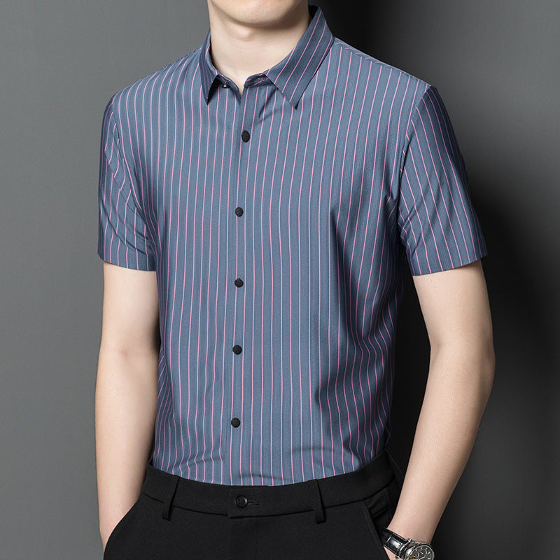 Herren Kurzarmhemd Streifen Elegant Slim Fit