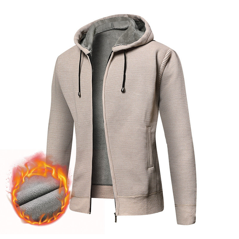 Herren Kapuzenjacke Fleecegefüttert Rippdesign Modern