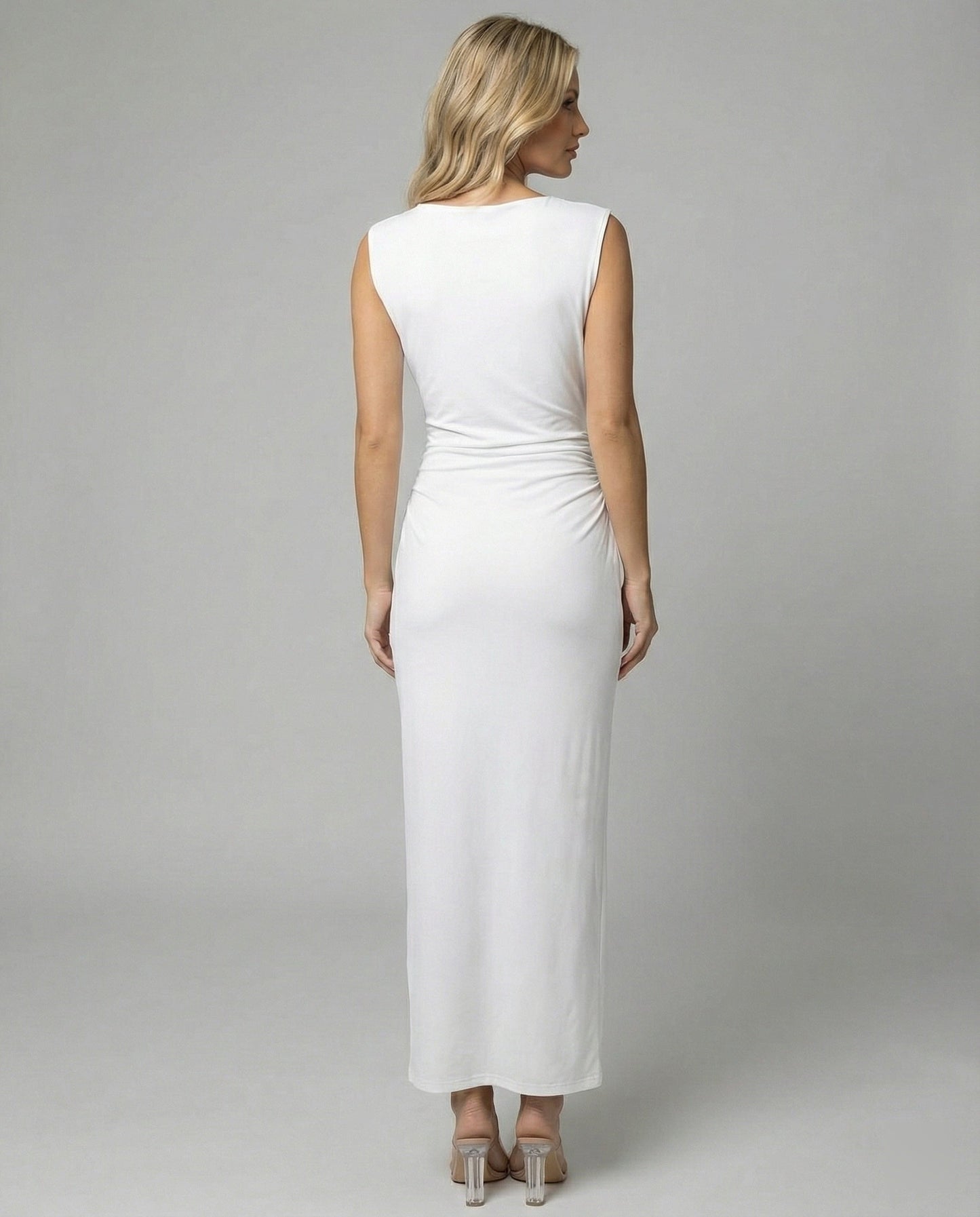 Damen Maxikleid Satin Elegant Drapierungen Lang