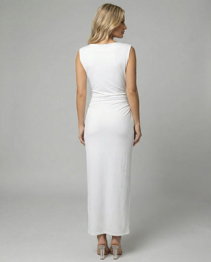 Damen Maxikleid Satin Elegant Drapierungen Lang