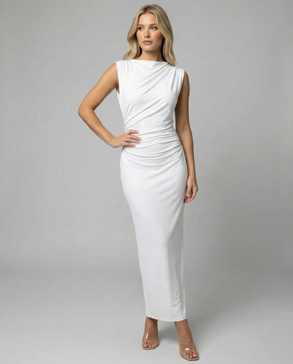 Damen Maxikleid Satin Elegant Drapierungen Lang - BerlinGlamour