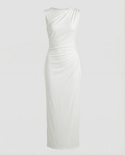 Damen Maxikleid Satin Elegant Drapierungen Lang