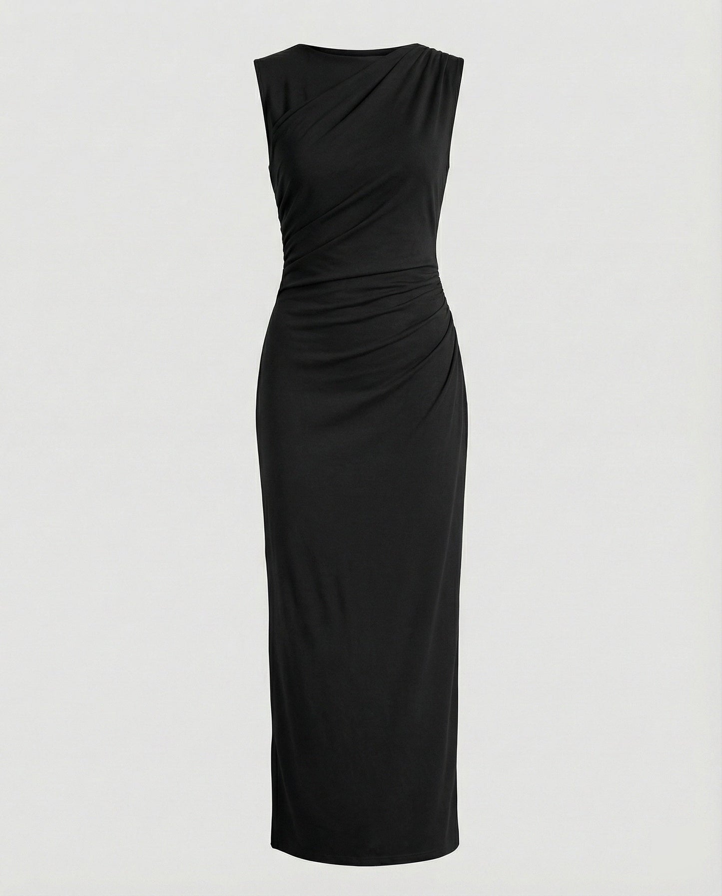 Damen Maxikleid Satin Elegant Drapierungen Lang