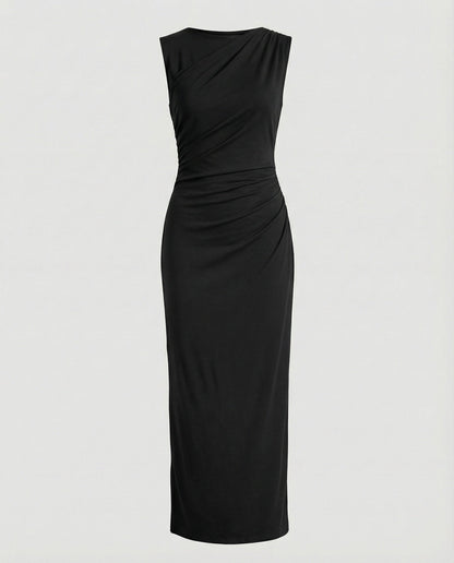 Damen Maxikleid Satin Elegant Drapierungen Lang
