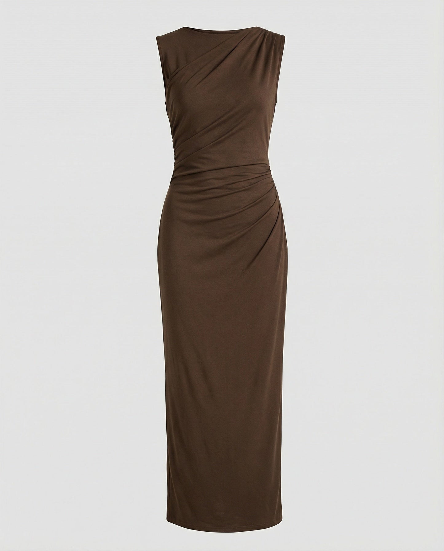 Damen Maxikleid Satin Elegant Drapierungen Lang