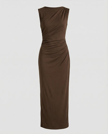 Damen Maxikleid Satin Elegant Drapierungen Lang