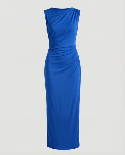 Damen Maxikleid Satin Elegant Drapierungen Lang