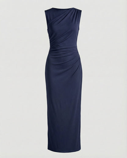 Damen Maxikleid Satin Elegant Drapierungen Lang