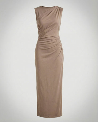 Damen Maxikleid Satin Elegant Drapierungen Lang