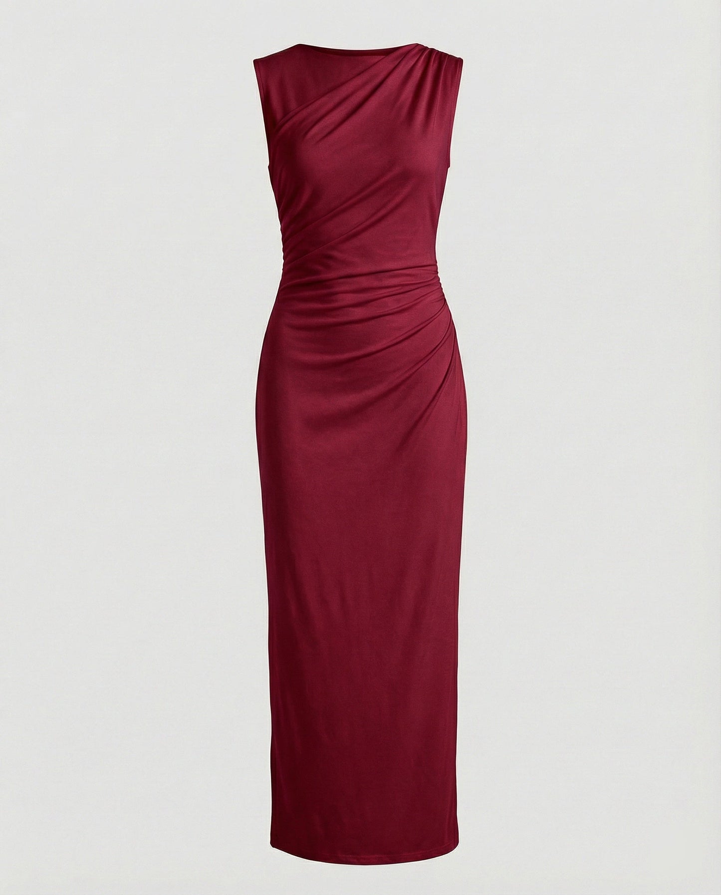 Damen Maxikleid Satin Elegant Drapierungen Lang