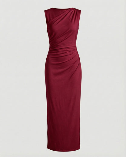 Damen Maxikleid Satin Elegant Drapierungen Lang
