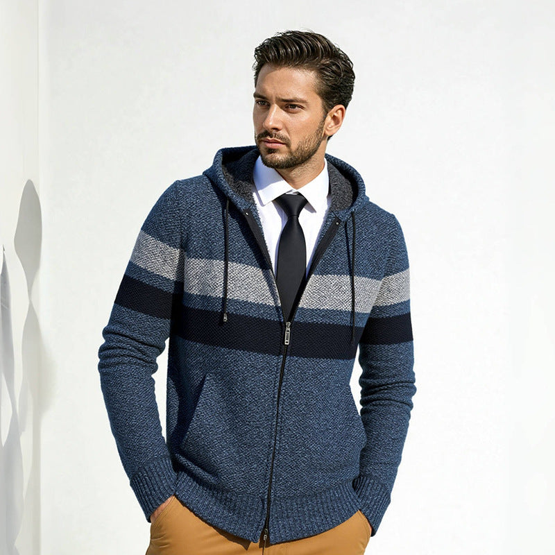 Herren Strickjacke Modern mit Kordelzug und Muster