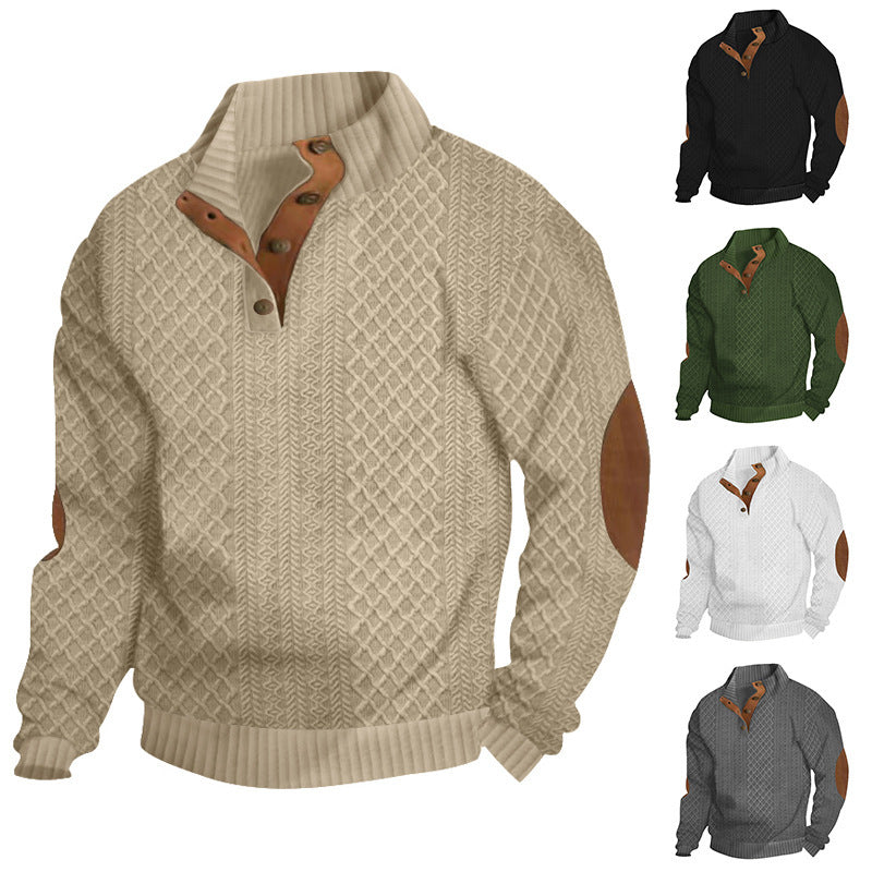 Herren Sweatshirt Strickmuster Leder Details Modern