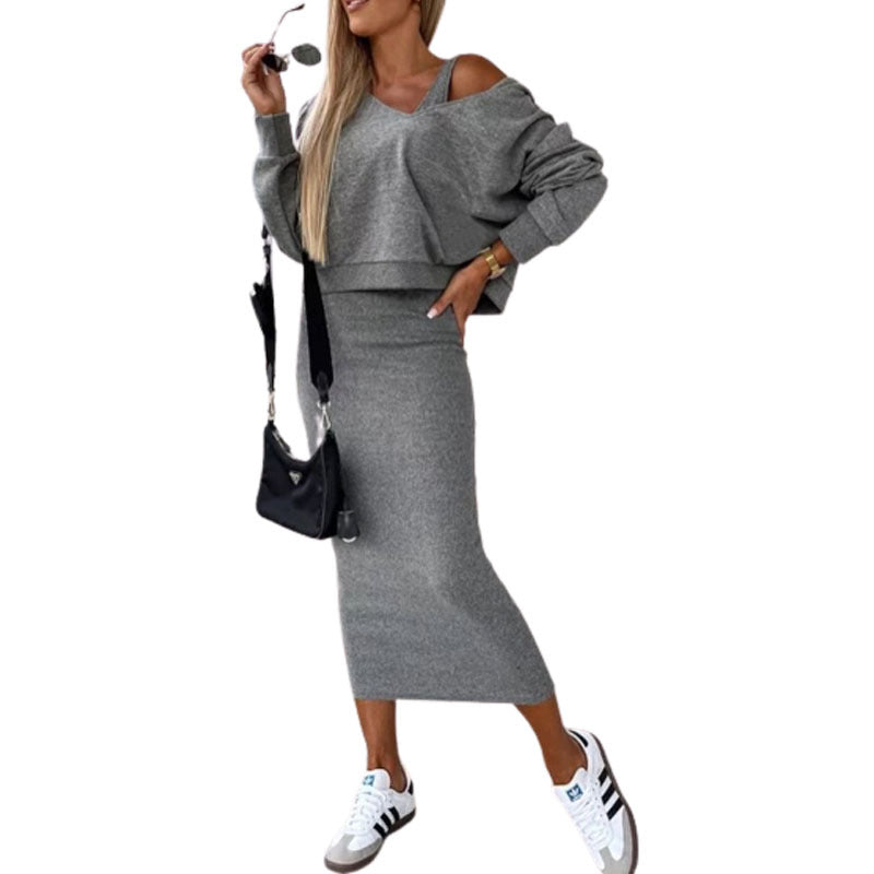 Damen Set Pullover Midi Rock Casual Modern - BerlinGlamour