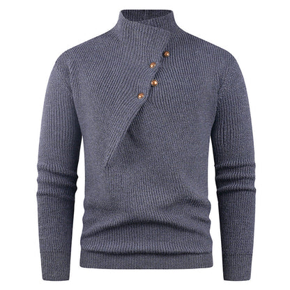 Herren Strickpullover Asymmetrisch Holzknöpfe Modern