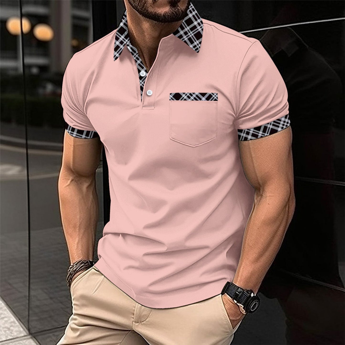 Herren Polohemd Elegantes Hemd mit Kontrastkragen und Brusttasche